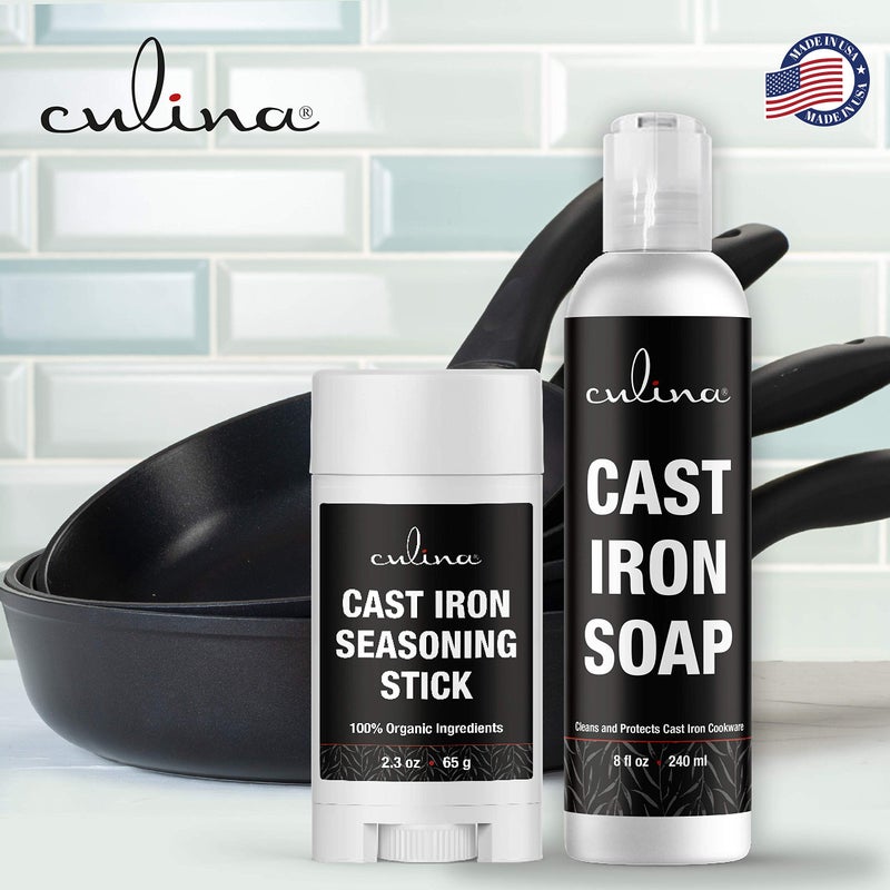 Culina Cast Iron Seasoning Stick & Soap & Oil Conditioner & Restoring Scrub | All Natural Ingredients | Best for Cleaning  Non-stick Cooking & Restoring | for Cast Iron Cookware  Skillets  Pans - Image 2